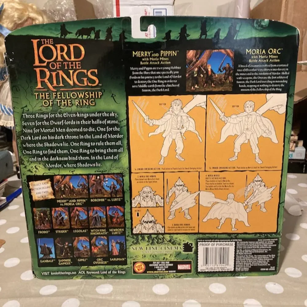 Vintage Y2K Toy Biz LOTR Fellowship of the Ring Merry Pippin Moria Orc Set NRFB